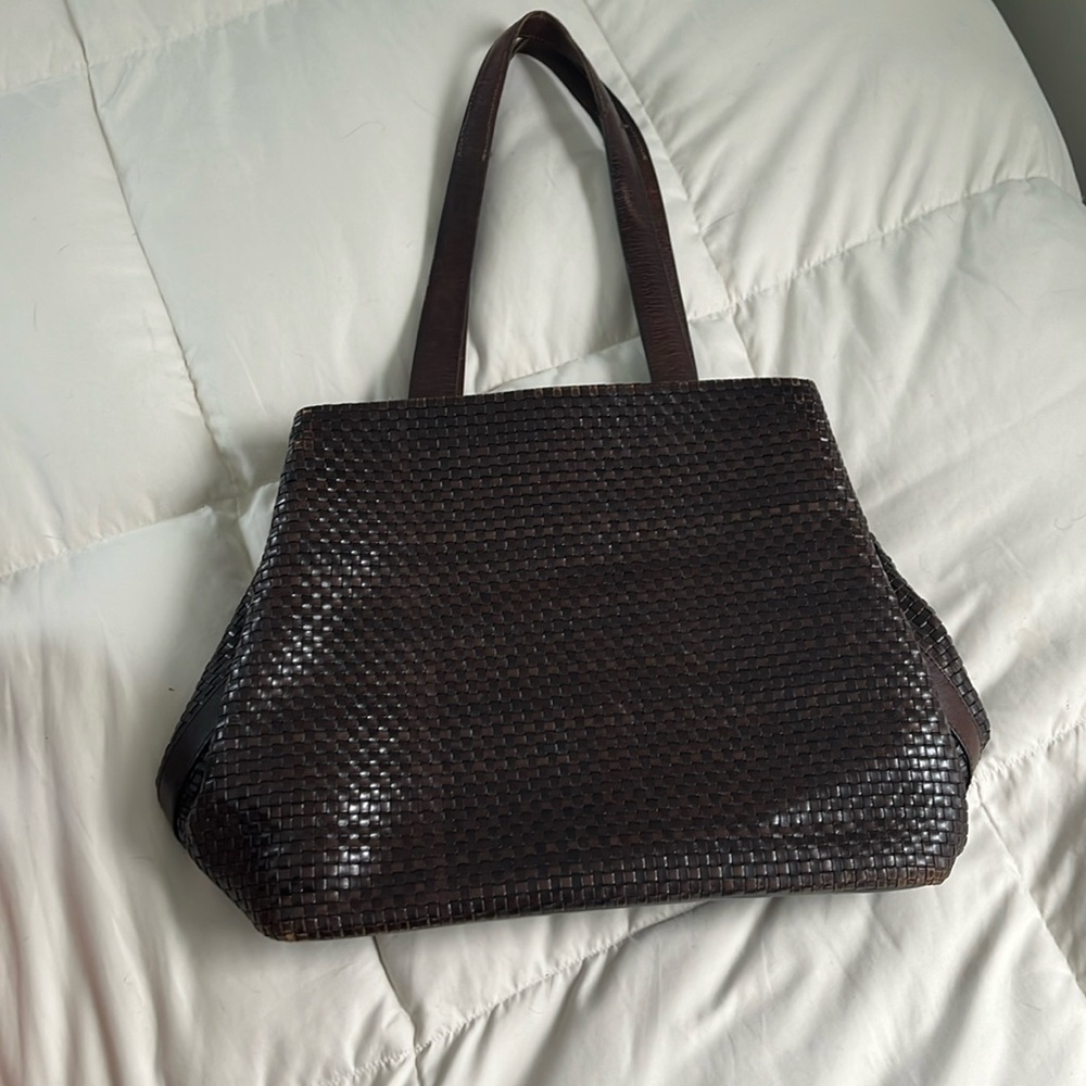 Woven brown leather bag